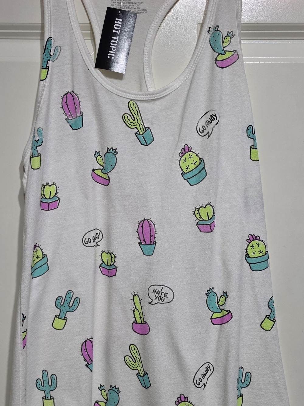 NWT-Hot Topic White Cactus Print Racerback Tank Size:M